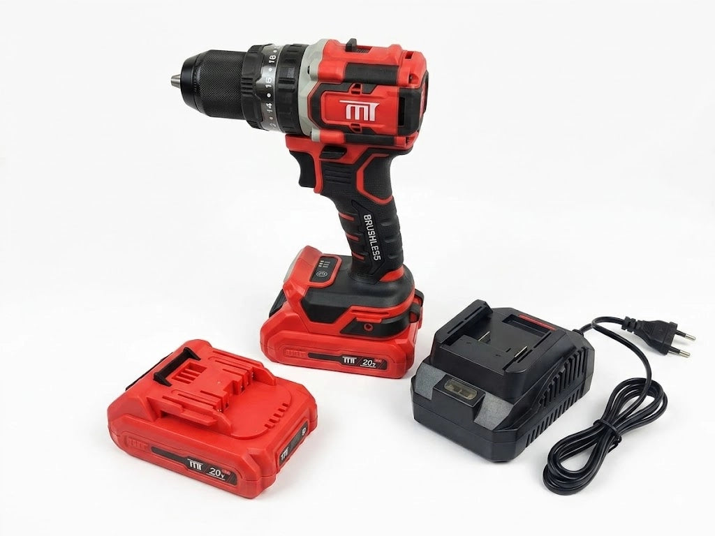 شنيور MT بطارية Brushless ظرف 13 مم عادي ودقاق 70 نيوتن 20 فولت 2Ah ببطاريتين و3 أوضاع تشغيل