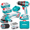 TOTAL TCKLI20256 Cordless Combo Kit - 4 توتال تولز طقم كومبو بطاريه 20 فولت ( شنيور دقاق 66 نيوتن و صاروخ 4.5 بوصه ) + 2 بطاريه 4 امبير و شاحن - TCKLI20256