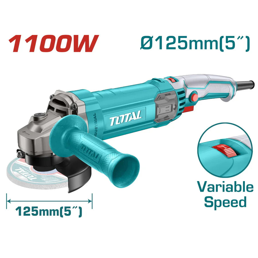 TOTAL TG110125565 Angle Grinder - توتال صاروخ قطعيه و تجليخ مقاس 5" بوصه قدرة 1100 وات سرعات موديل TG110125565