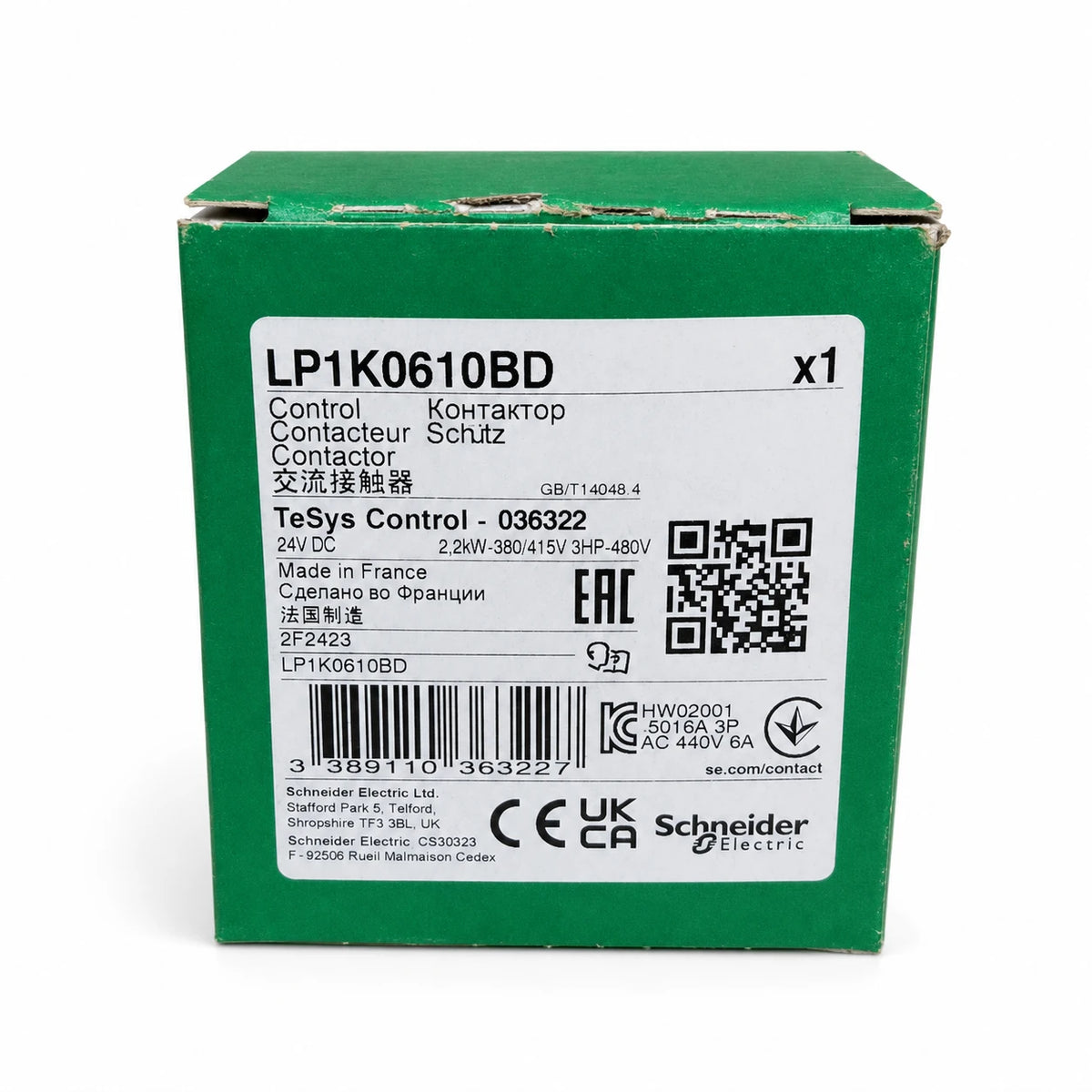 كونتاكتور شنايدر LP1K0610BD جهد 24V DC قدرة 2.2 كيلووات