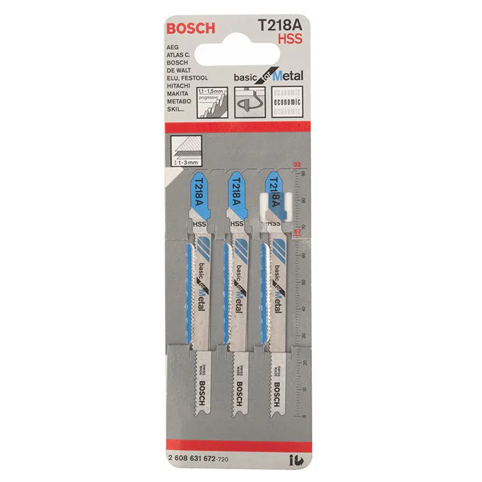 Bosch T 218 A Basic for Metal Jigsaw Blades 3 Pieces - طقم سلاح منشار أركت Bosch T 218 A للحديد للقطع المنحني 3 قطع