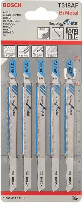 Bosch T 318 AF Flexible for Metal Jigsaw Blades 5 Pieces - طقم أسلحة منشار أركت Bosch T 318 AF مرنة للمعادن 5 قطع
